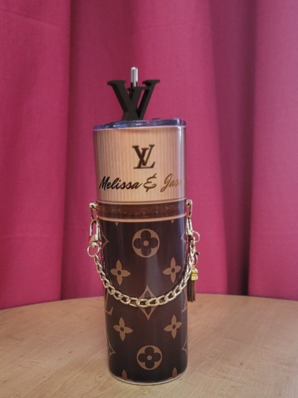 Custom Designer Purse 20oz Tumbler w/Lid, Straw & Straw Topper